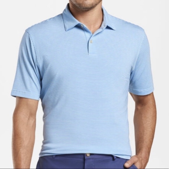 Peter Millar Seaside Performance Mens size L Striped Polo Shirt blue casual - Picture 1 of 13